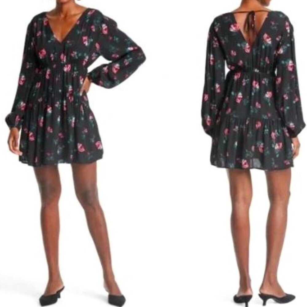 *LAST CHANCE!* NWT A New Day Black Floral Long-sleeve Mini Dress - XS